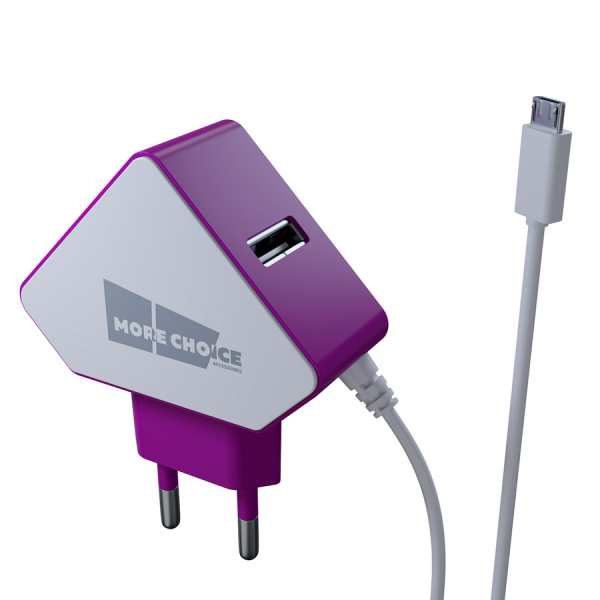 Купить  СЗУ СЗУ 2USB 1.5A для micro USB со встроенным кабелем More choice NC42m (White Purple)